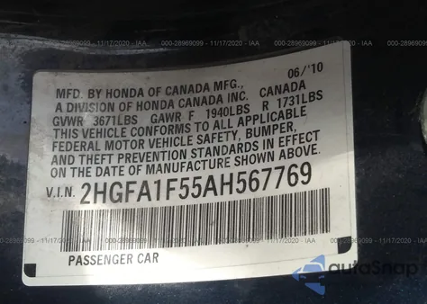 2010 Honda Civic Lx из США, поврежденный, VIN 2HGFA1F55AH567769